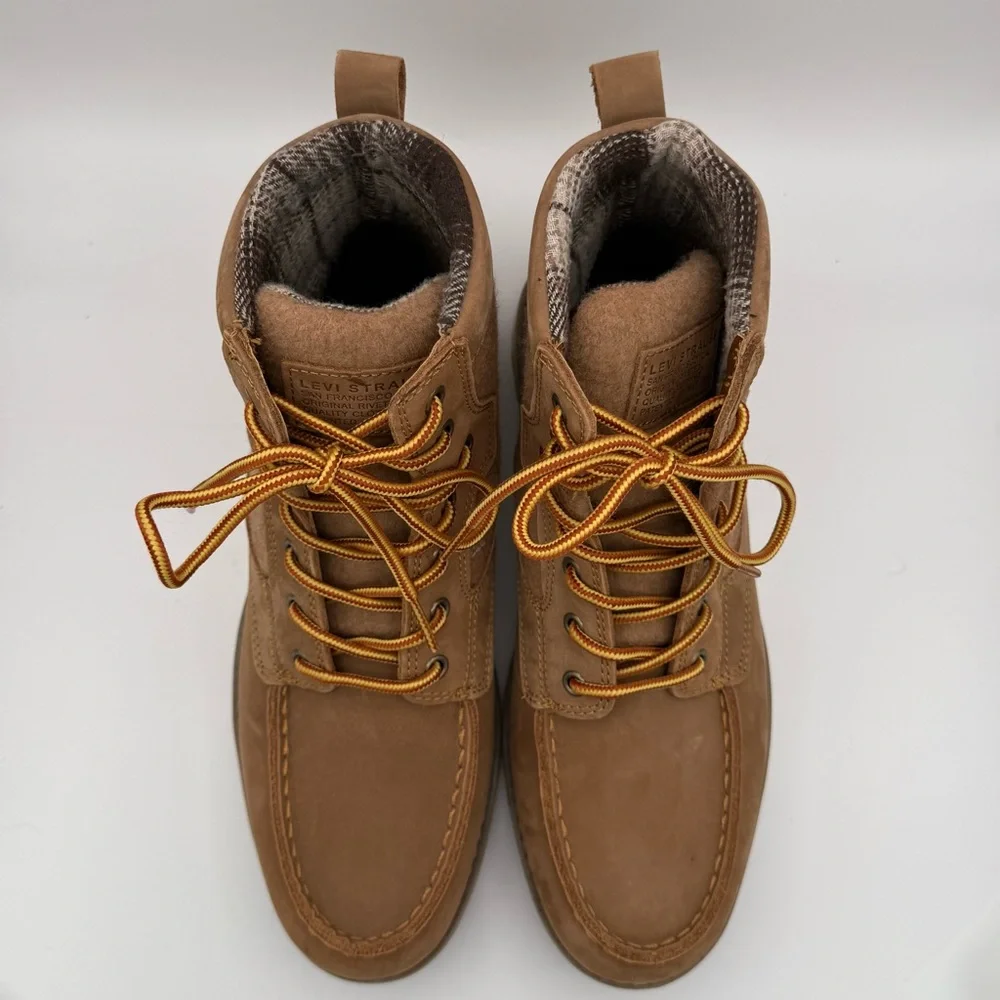 Men's Levi’s Brown Gregory Neo Leather‎ Wool Moc Toe Comfort Lace-Up Boots Sz 10